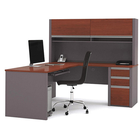 Bestar L Shaped Desk, 82.9" D, 71.1" W, 65.9" H, Bordeaux/Slate, Melamine 93859-39