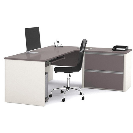 Bestar L Shaped Desk, 82.9" D, 71.1" W, 30.4" H, Slate/Sandstone, Melamine 93862-59