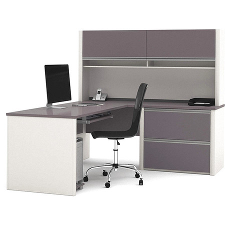 Bestar L Shaped Desk, 82.9" D, 71.1" W, 65.9" H, Slate/Sandstone, Melamine 93867-59