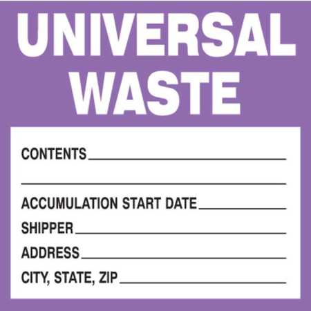 BRADY Waste Label, 6 In. H, PK100 60362