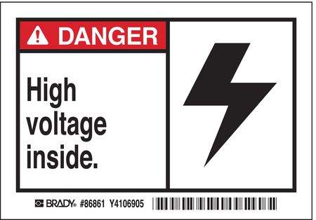 BRADY Machine/Equipment Label, 3 1/2 In. H, PK5 86861