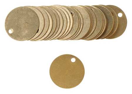 BRADY Blank Tags, Brass, 1 1/2 in Diameter, .04 in Thick, Indoor/Outdoor, Pack of 25 23210