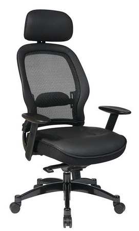 OFFICE STAR Managerial Chair, Leather, 19-3/4" to 22-1/2" Height, Adjustable Arms, Black 27008