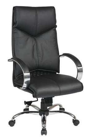 Office Star Leather Executive Chair, 16-1/4" to 19", Padded Arms, Black 8200