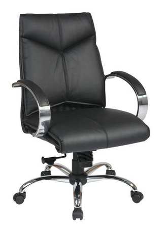 OFFICE STAR Leather Executive Chair, 16-1/4" to 19", Padded Arms, Black 8201