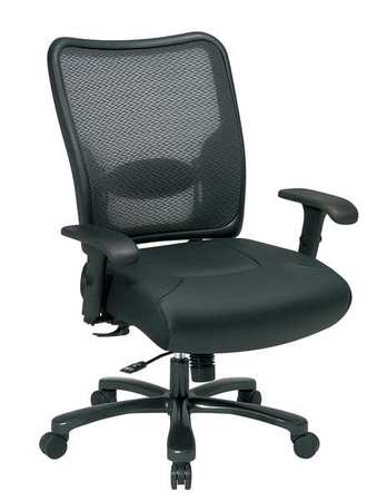 OFFICE STAR Big and Tall Chair, Leather, 20-5/16" to 23-1/8" Height, Adjustable Arms, Black 75-47A773