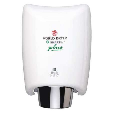 WORLD DRYER Hand Dryer, 208-240V, Aluminum, White K4-974P2