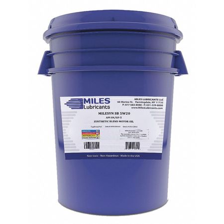 MILES LUBRICANTS SB Motor Oil, 5W-20, Synthetic, 5 Gal M00100103