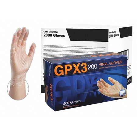 Ammex Disposable Gloves, Vinyl, Powder Free, Clear, XL, 2000 PK GPX3D48100CS