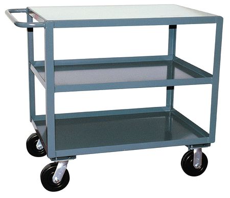 JAMCO Utility Cart with Lipped & Flush Metal Shelves, Steel, Flat, 3 Shelves, 2,400 lb SF448P600GP