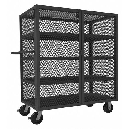 Zoro Select Dual-Latch Welded Mesh Security Cart with Fixed Shelves 2,000 lb Capacity, 32 in W x 66 1/2 in L x HTL-3060-DD-4-95
