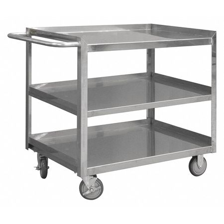 Zoro Select Corrosion-Resistant Utility Cart with Single-Side Flush Metal Shelves, Stainless Steel, Flat SRSC1618303FLD5PU