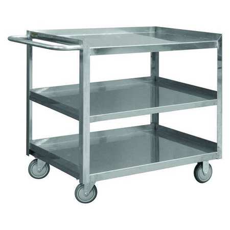 Zoro Select Corrosion-Resistant Utility Cart with Single-Side Flush Metal Shelves, Stainless Steel, Flat SRSC2016243FLD4PU
