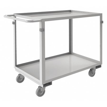 Zoro Select Corrosion-Resistant Utility Cart with Lipped Metal Shelves, Stainless Steel, Flat, 2 Shelves SRSC2016302ALU4PU