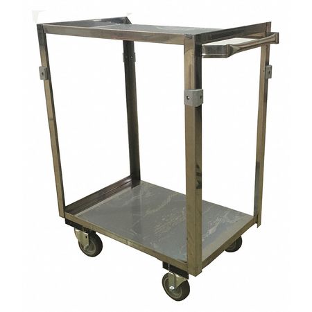 Zoro Select Corrosion-Resistant Utility Cart with Single-Side Flush Metal Shelves, Stainless Steel, Flat ZF124U403