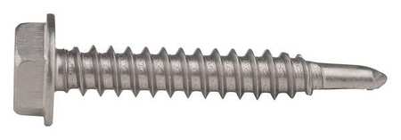 Zoro Select Self-Drilling Screw, #10 x 1 1/4 in, Plain Stainless Steel Hex Head External Hex Drive, 50 PK U31860.019.0125