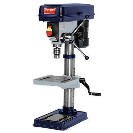 Dayton Bench Drill Press, Belt Drive, 1/3 hp, 120 V, 10 in Swing, 5 Speed 16N196