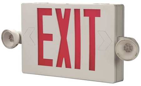 Cooper Lighting Exit Sign with Emergency Lights, 7 1/2 in H x 16 1/2 in W, White/Red, 2 Faces, Universal Mounting APC7R