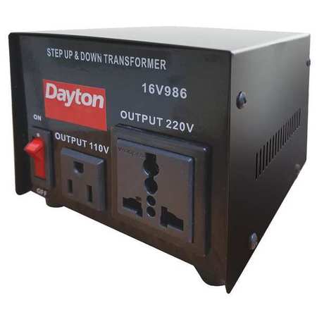 Dayton Step Up/Step Down Voltage Converter, 110V AC to 220V AC, 220V AC to 110V AC, 500VA, 50/60 Hz 16V986