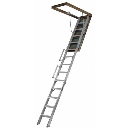 Louisville Attic Ladder, Aluminum, 10 ft. to 12 ft. Ceiling Height Range, 67 lb. Net Weight, ANSI Type IA AL258P