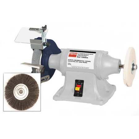 DAYTON Bench Grinder, 8 in Max. Wheel Dia, 3/4 in Max. Wheel Thickness, 36 Grinding Wheel Grit 16W006