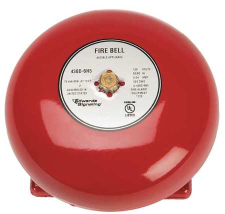 EDWARDS SIGNALING Fire Bell, Red, 6 In. 438D-6N5-R