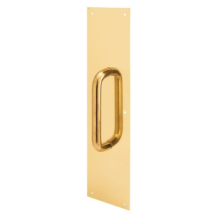 PRIMELINE TOOLS Pull Plate, 3/4 Round Handle, 3-1/2 in. x 15 in., 605 Polished Brass (Single Pack) MP4716