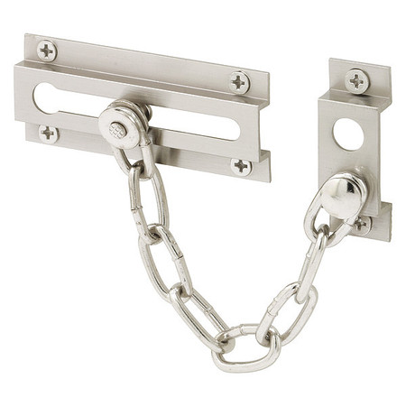 PRIMELINE TOOLS Chain Door Lock, 3-5/16 in., Extruded Brass, Satin Nickel-Plated, 6 in. Chain (Single Pack) MP10304