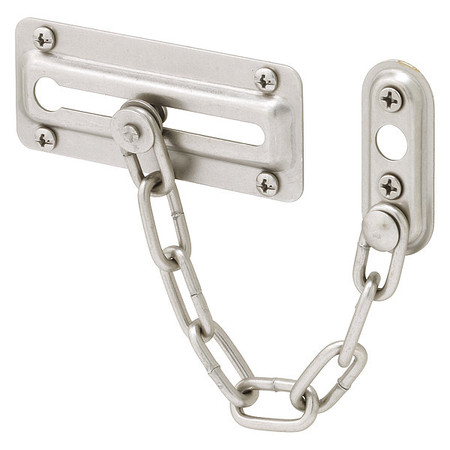 PRIMELINE TOOLS Chain Door Lock, 3-7/16 in., Stamped Steel Construction, Satin Nickel Plated (2 Pack) MP10386
