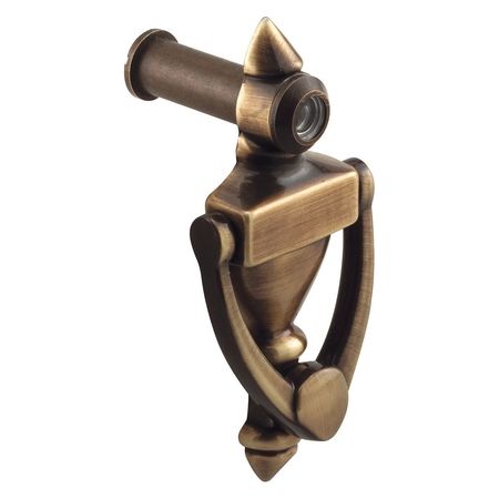 PRIMELINE TOOLS Door Knocker and Viewer, 1/2 in. Bore, 160-Degree View Angle, Antique Brass (Single Pack) MP4228