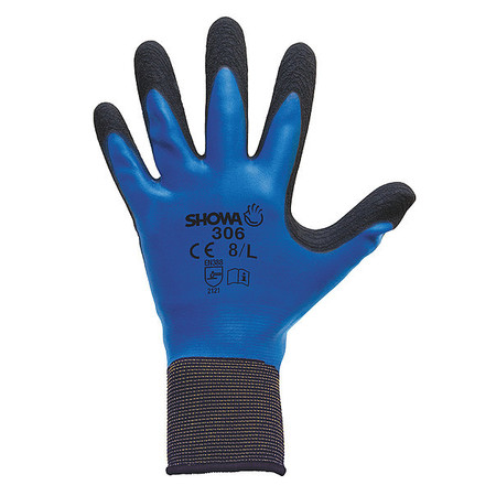 SHOWA Foam Latex Coated Gloves, Palm Coverage, Black/Blue, L, PR 306L-08