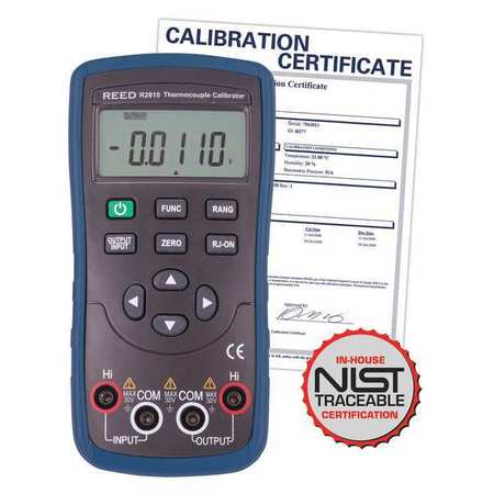 Reed Instruments Thermocouple Calibrator (8 Thermocouple Types R, S, B, E, K, J, T, N) with NIST Calibration Certificate R2810-NIST