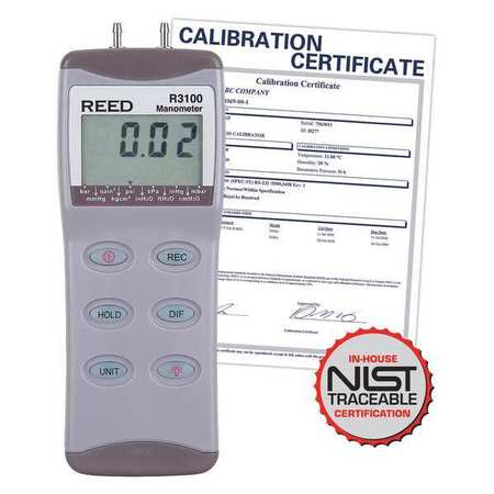 REED INSTRUMENTS Digital Manometer, Gauge / Differential, 100psi with NIST Calibration Certificate R3100-NIST