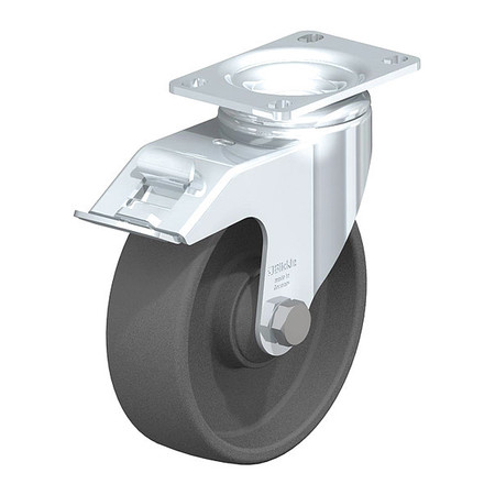 BLICKLE Swivel Plate Caster, Gry Nylon, 5", Brake, Number of Wheels: 1 L-POG 125K-12-FI