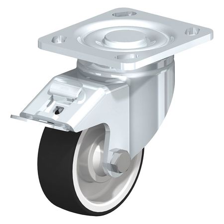 BLICKLE Swivel Plate Caster, PU, 4", Brake, Caster Wheel/Tread Material: Nylon/Thermoplastic Polyurethane LH-POTH 100K-14-FI