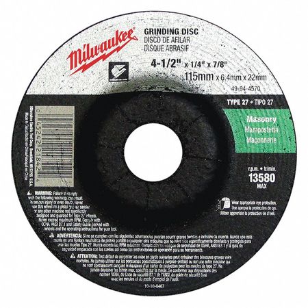Milwaukee Tool Grinding Wheel 4-1/2" x 1/4" x 7/8" (Type 27) 49-94-4570