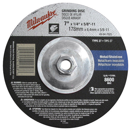 Milwaukee Tool 7" x 1/4" x 7/8" Grinding Wheel (Type 27) 49-94-7020