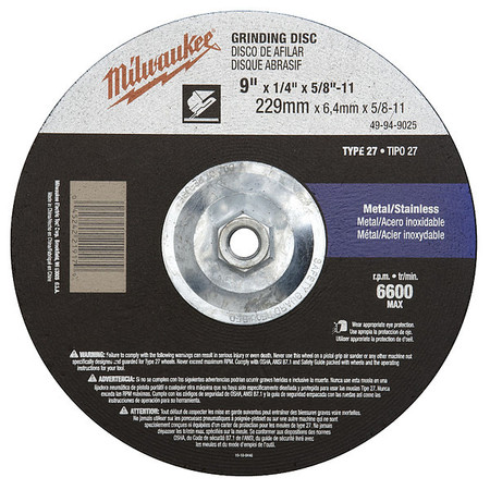 Milwaukee Tool 9" x 1/4" x 5/8-11" Grinding Wheel (Type 27) 49-94-9025