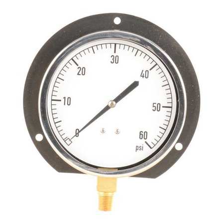 ZORO SELECT Pressure Gauge, 0 to 60 psi, 1/4 in MNPT, Plastic, Black 18C765