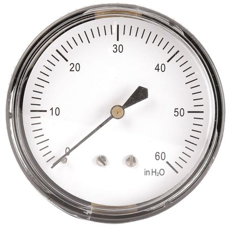 Zoro Select Pressure Gauge, 0 to 60 in wc, 1/4 in MNPT, Steel, Black 18C802