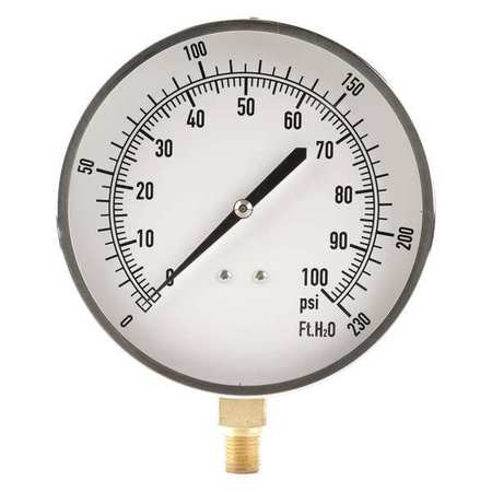 ZORO SELECT Pressure Gauge, 0 to 100 psi, 1/4 in MNPT, Stainless Steel, Silver 18C811