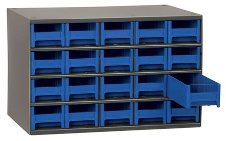 Akro-Mils Drawer Bin Cabinet with Steel, Polystyrene, 17 in W x 11 in H x 11 in D 19320BLU