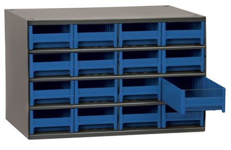 Akro-Mils Drawer Bin Cabinet with Steel, Polystyrene, 17 in W x 11 in H x 11 in D 19416BLU