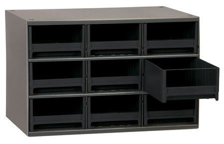 Akro-Mils Drawer Bin Cabinet with 9 Drawers, Plastic, 17 in W x 11 in H x 11 in D 19909BLK