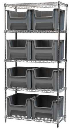 AKRO-MILS Steel Wire Bin Shelving, 36 in W x 74 in H x 18 in D, 5 Shelves, Silver/Gray AWS183613018G