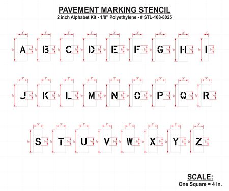 Rae Pavement Stencil, 2 in, Alphabet Kit, 1/8 STL-108-8025