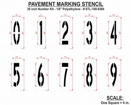 Rae Pavement Stencil, 36 in, Number Kit, 1/8, STL-108-8360 STL-108-8360