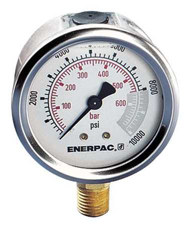 Enerpac Pressure Gauge, 0 to 15,000 psi, 1/4 in NPTF, Stainless Steel, Silver G2536L