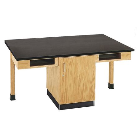 DIVERSIFIED SPACES Cupboard Table, 4 Station, Locking, Chem , 66" W 30" H, Oak Tabletop C2402K
