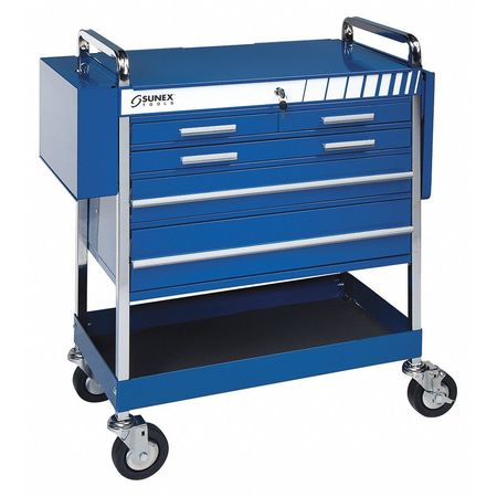 Sunex 5 Drawer Service Cart, Heavy Duty, Blue, 16 ga. Steel, 5 Shelves, 500 lb. 8045BL